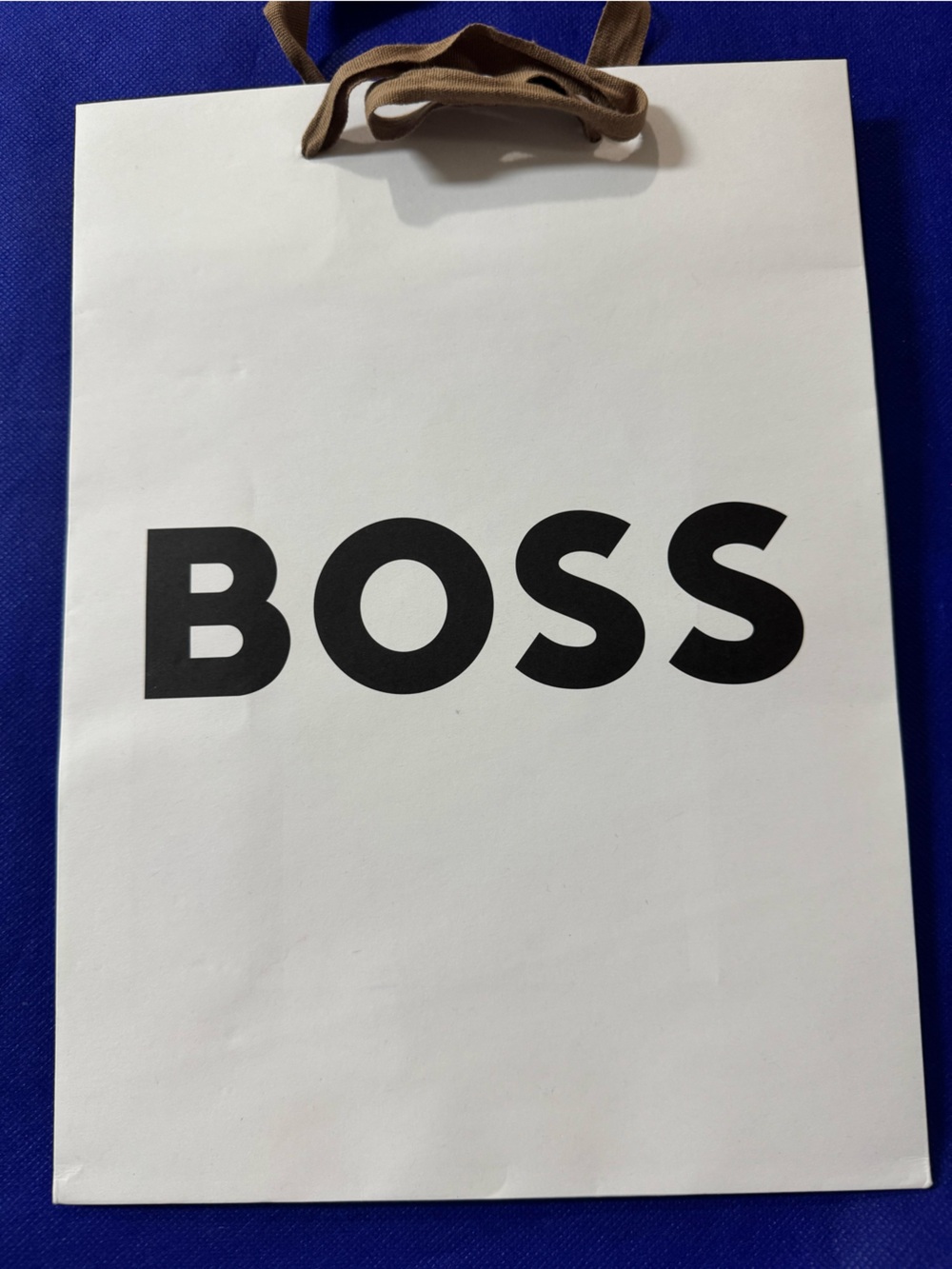 BOSS 💯% Authentic White Shopping/Gift Bag with Iconic Black Logo/Brown Handles